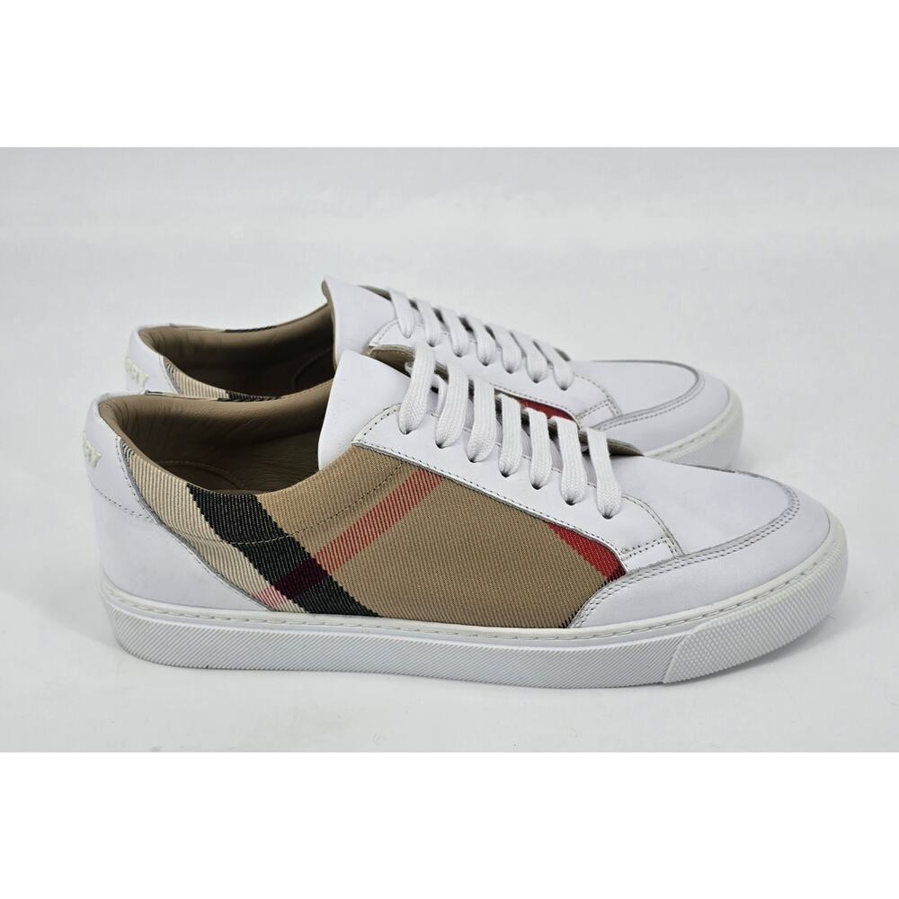 Burberry Women’s Salmond Vintage Check Low Top Sneakers White Beige 38.5 NWOB - Picture 2 of 10